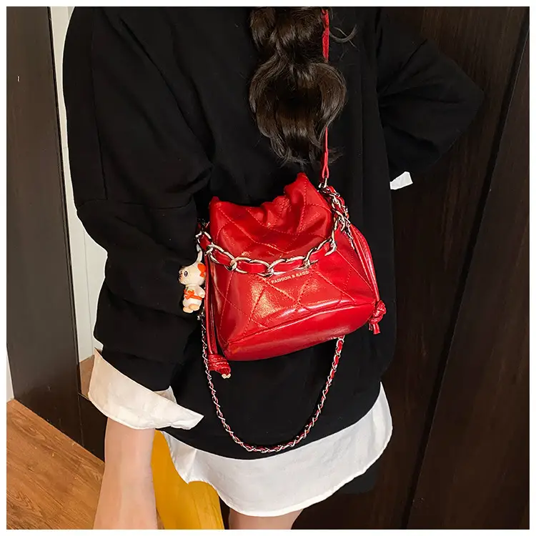 Women Pleated Bucket Bag with Diamond Embroidery Yellow — feature 20