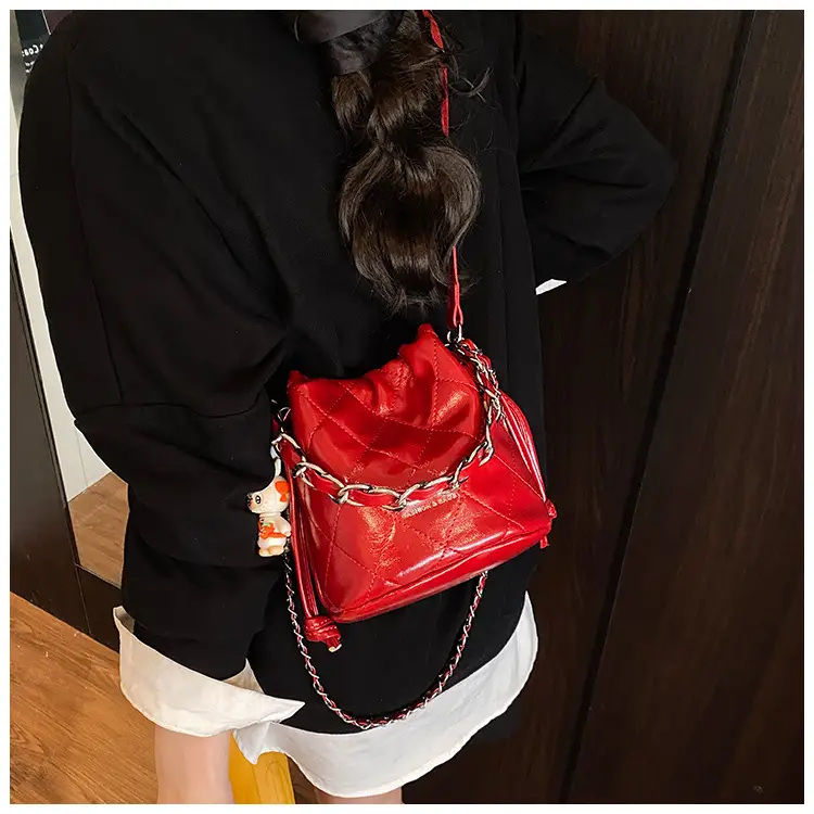 Women Pleated Bucket Bag with Diamond Embroidery Yellow — feature 21