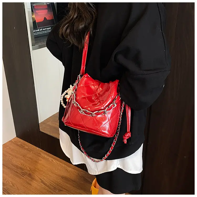 Women Pleated Bucket Bag with Diamond Embroidery Yellow — feature 23