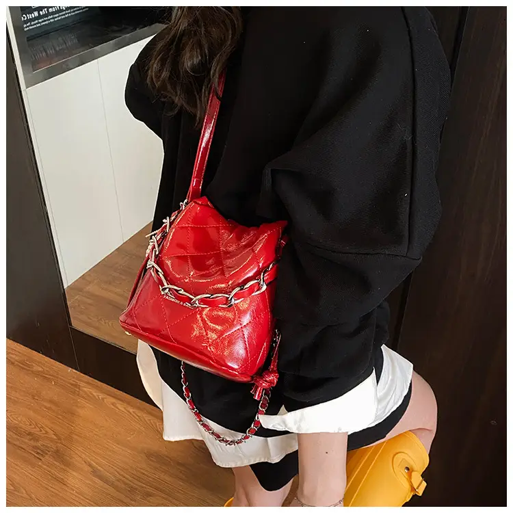 Women Pleated Bucket Bag with Diamond Embroidery Yellow — feature 24
