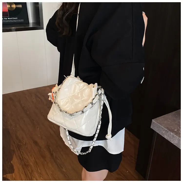 Women Pleated Bucket Bag with Diamond Embroidery Yellow — feature 26