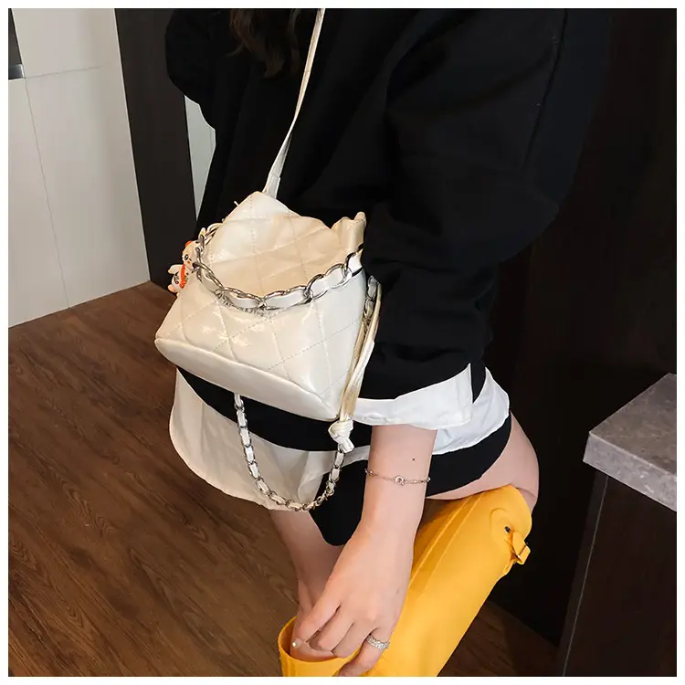 Women Pleated Bucket Bag with Diamond Embroidery Yellow — feature 27
