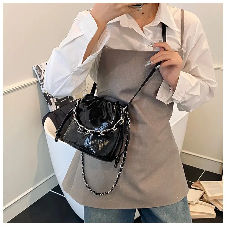 Women Pleated Bucket Bag with Diamond Embroidery Yellow — feature 28