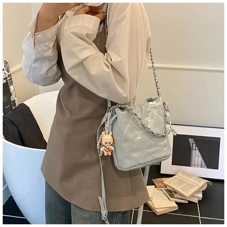 Women Pleated Bucket Bag with Diamond Embroidery Yellow — feature 32