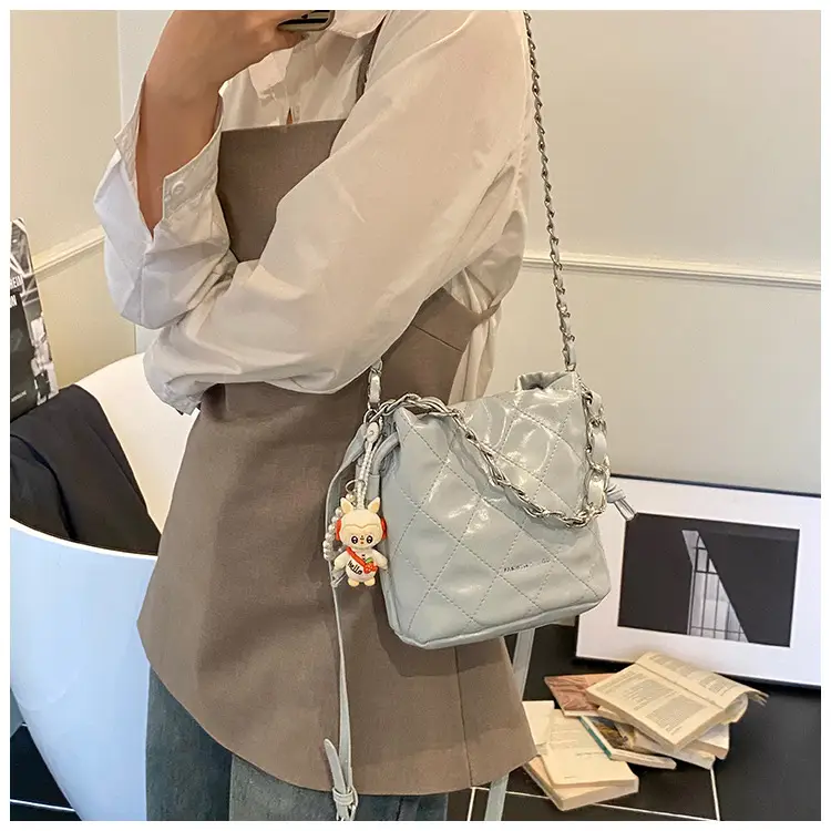 Women Pleated Bucket Bag with Diamond Embroidery Yellow — feature 33
