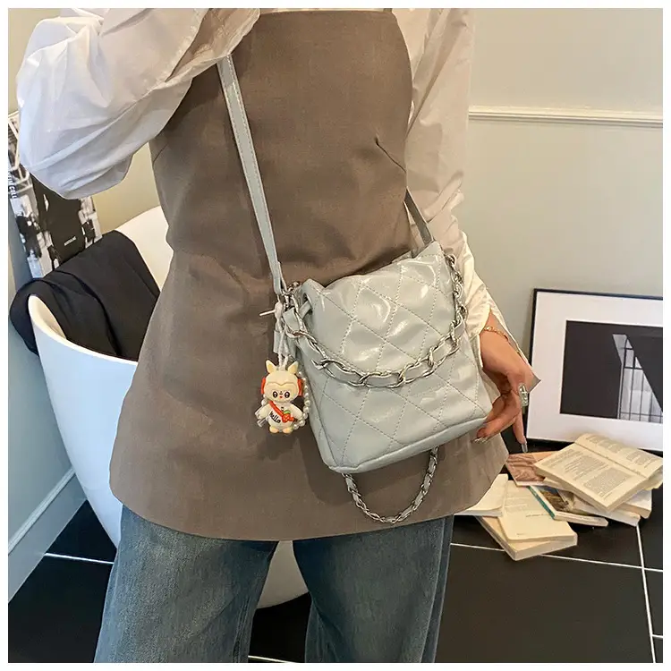 Women Pleated Bucket Bag with Diamond Embroidery Yellow — feature 35