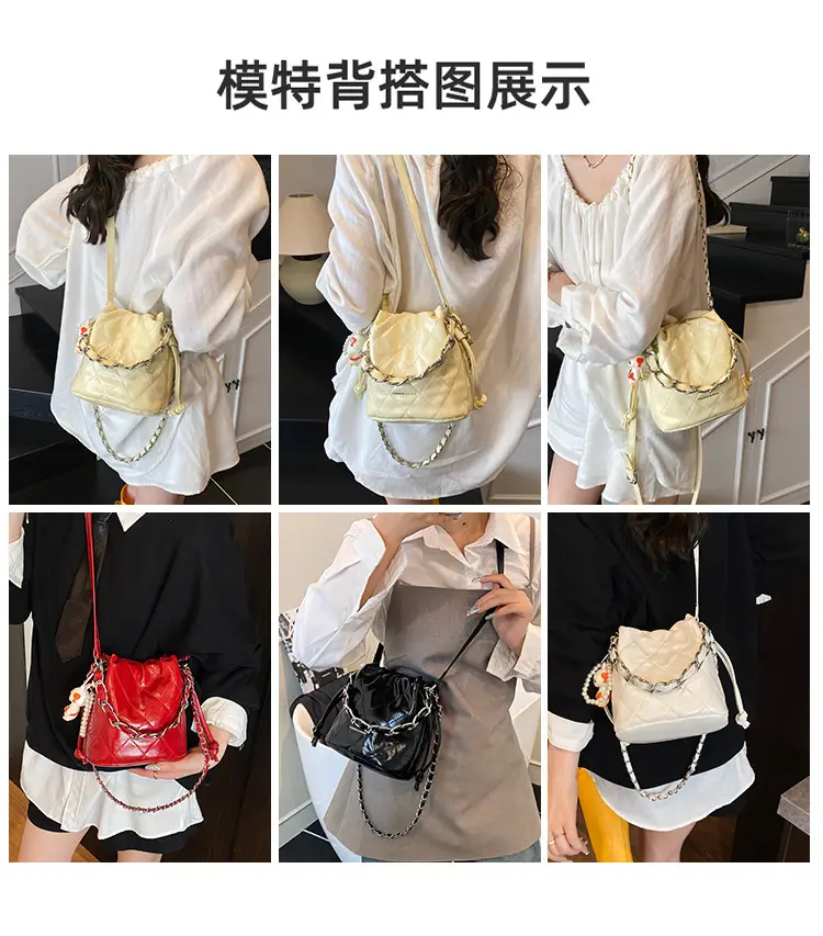 Women Pleated Bucket Bag with Diamond Embroidery Yellow — feature 4