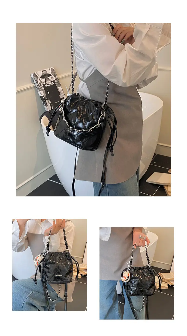Women Pleated Bucket Bag with Diamond Embroidery Yellow — feature 5