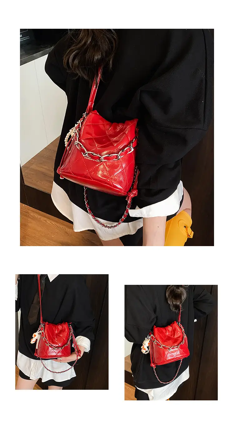 Women Pleated Bucket Bag with Diamond Embroidery Yellow — feature 7