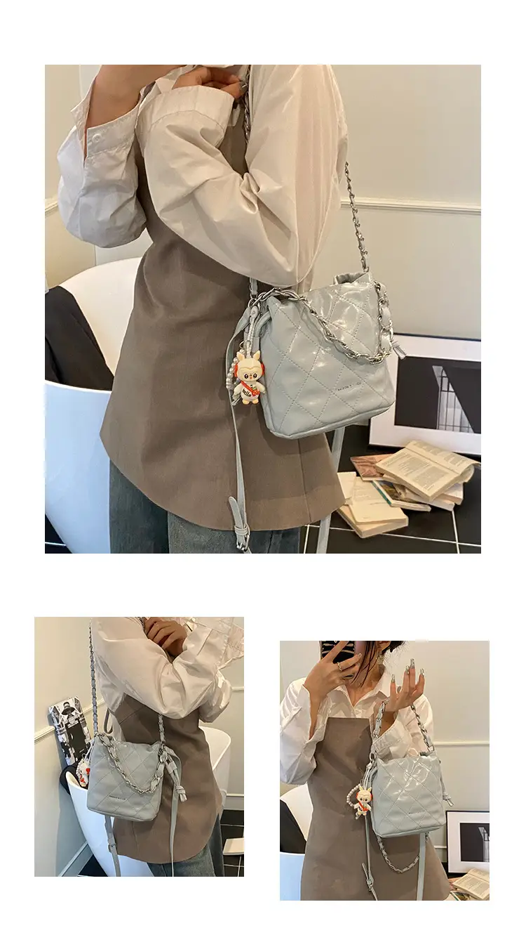 Women Pleated Bucket Bag with Diamond Embroidery Yellow — feature 9