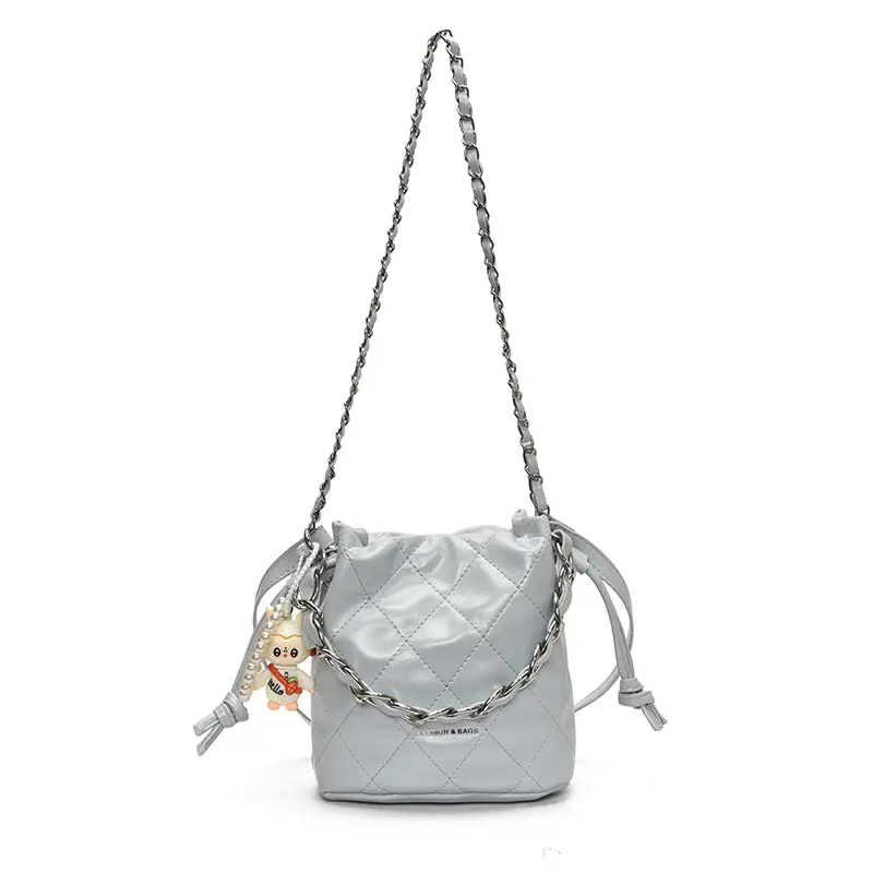 Women Pleated Bucket Bag with Diamond Embroidery Yellow