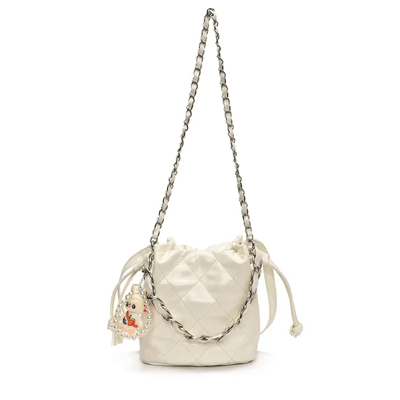 Women Pleated Bucket Bag with Diamond Embroidery Yellow