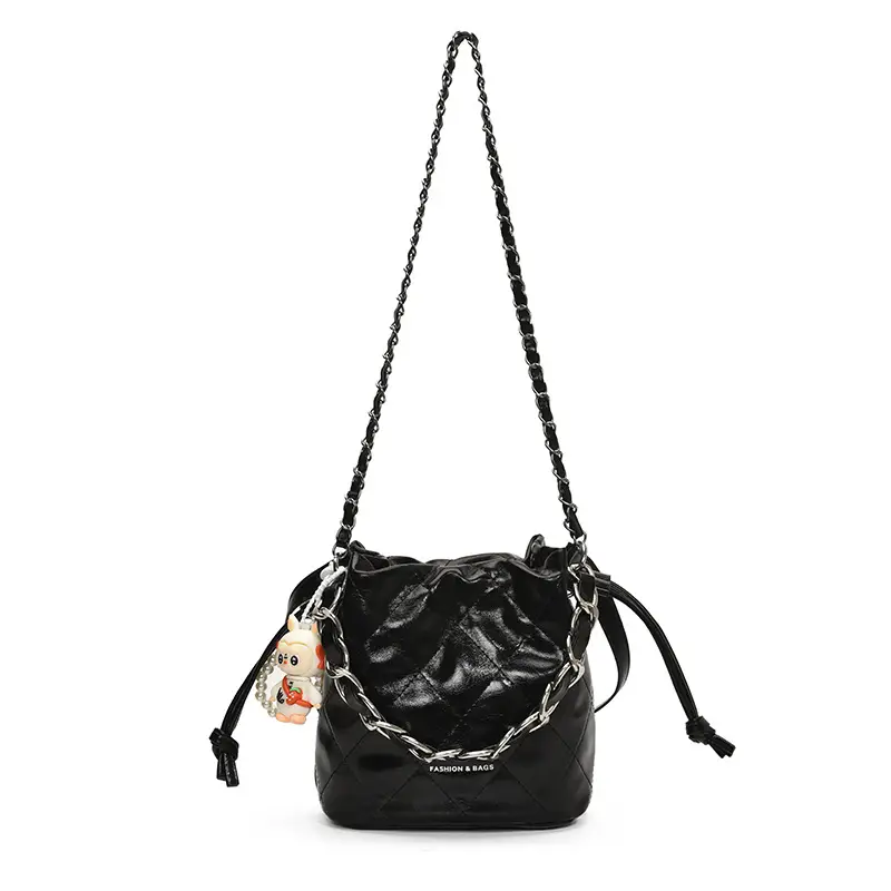Women Pleated Bucket Bag with Diamond Embroidery Yellow