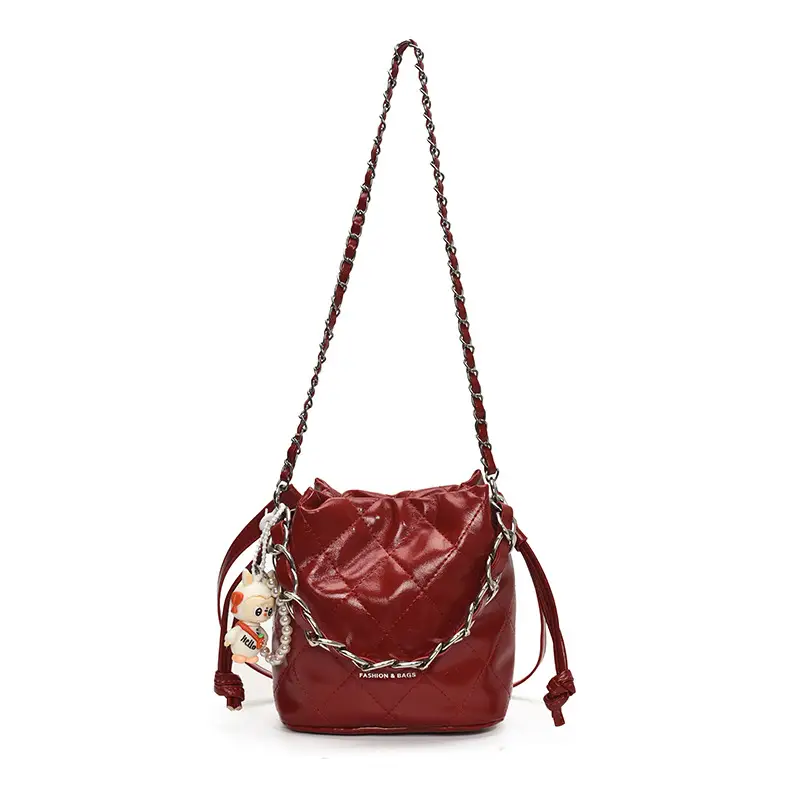 Women Pleated Bucket Bag with Diamond Embroidery Yellow