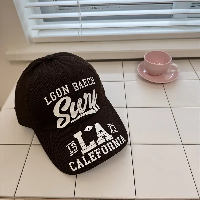 Women's Black Sunshade Cap with "Long Distance" Print