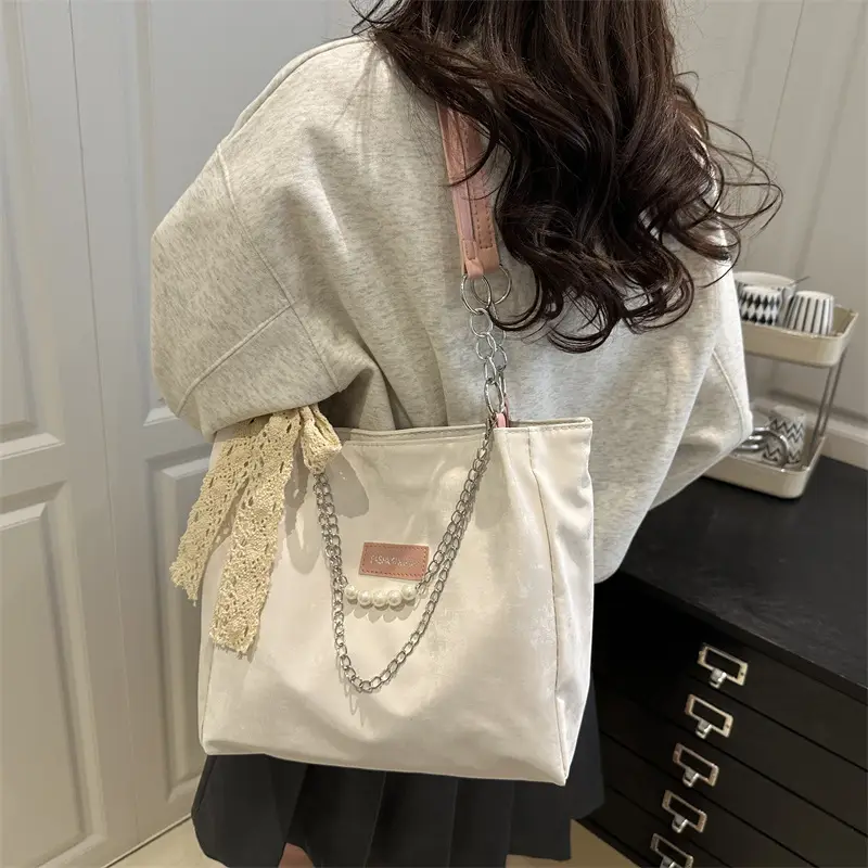 Korean Style Cream Chain Shoulder Bag for College Students - Image 4