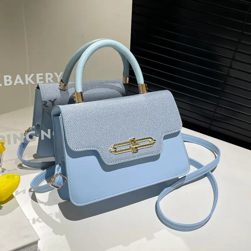 Light Blue Lock Chain Shoulder Bag for Women - Image 6