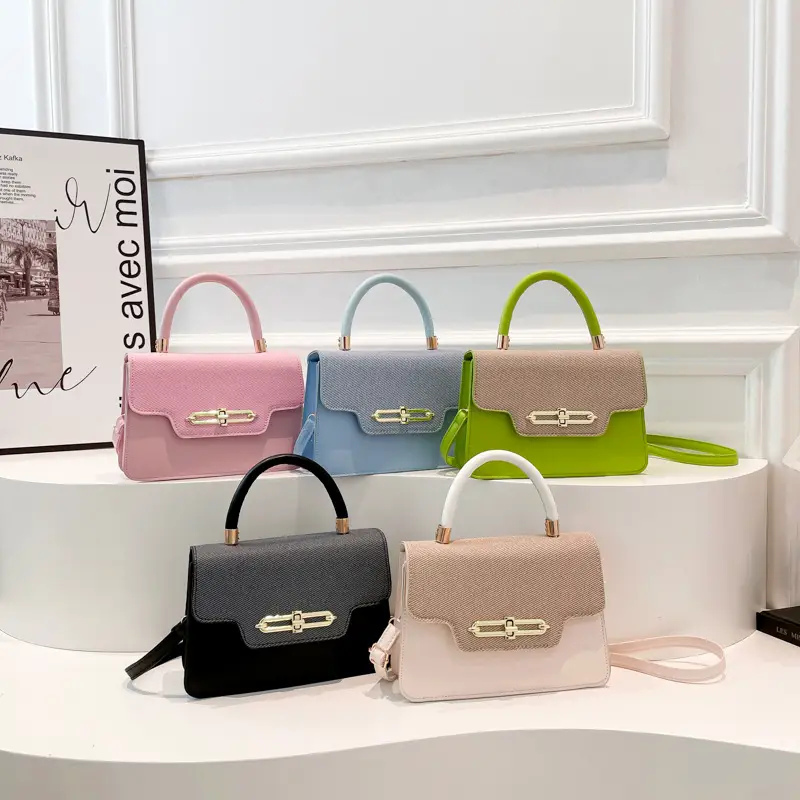 Light Blue Lock Chain Shoulder Bag for Women - Image 9