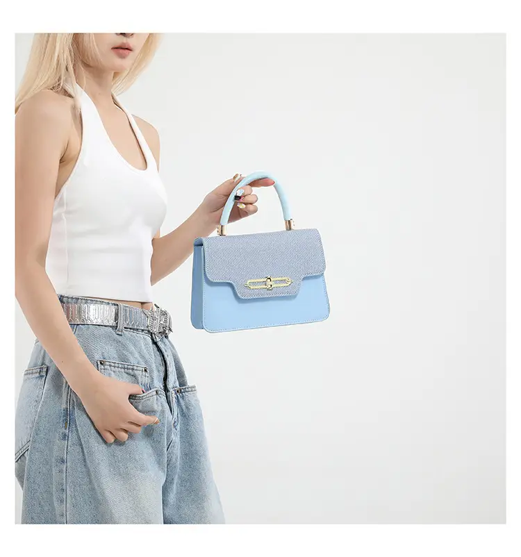 Light Blue Lock Chain Shoulder Bag for Women — feature 19