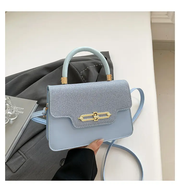 Light Blue Lock Chain Shoulder Bag for Women - Image 5