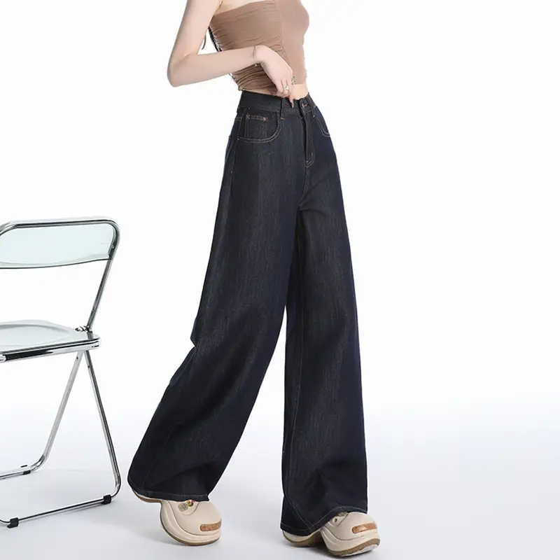 Young Orange Tencel Wide Leg Jeans Dark Blue Loose Fit