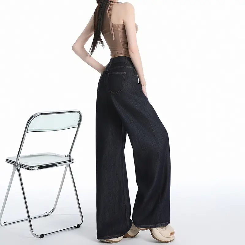 Young Orange Tencel Wide Leg Jeans Dark Blue Loose Fit