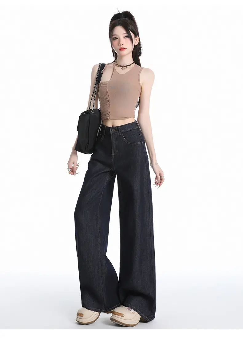 Young Orange Tencel Wide Leg Jeans Dark Blue Loose Fit — feature 15