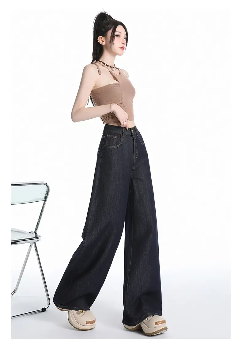 Young Orange Tencel Wide Leg Jeans Dark Blue Loose Fit — feature 16