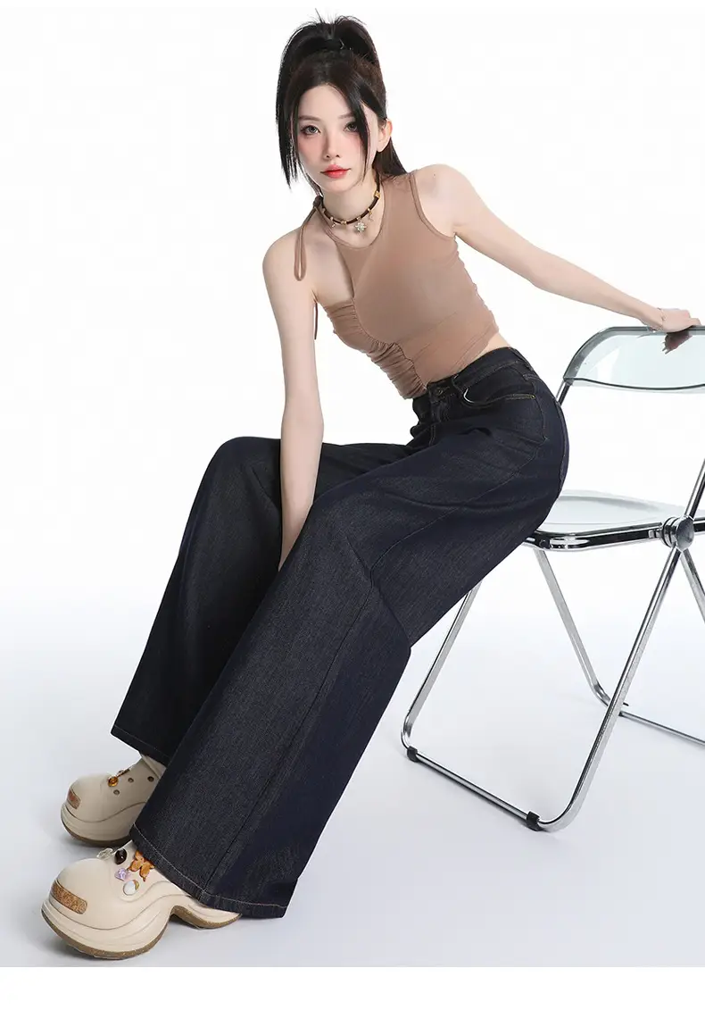 Young Orange Tencel Wide Leg Jeans Dark Blue Loose Fit — feature 17