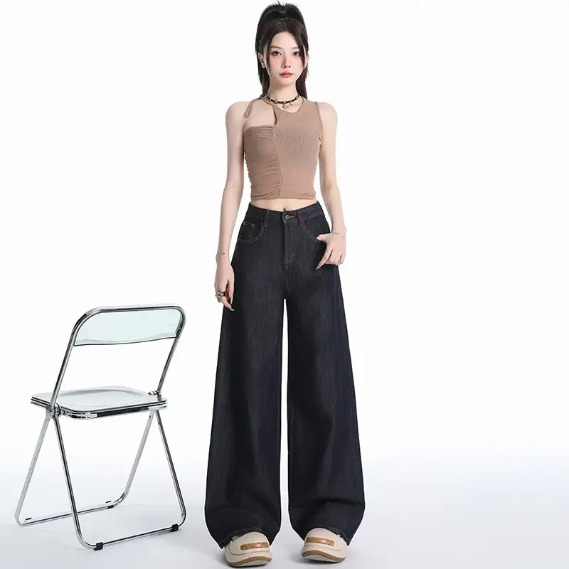 Young Orange Tencel Wide Leg Jeans Dark Blue Loose Fit