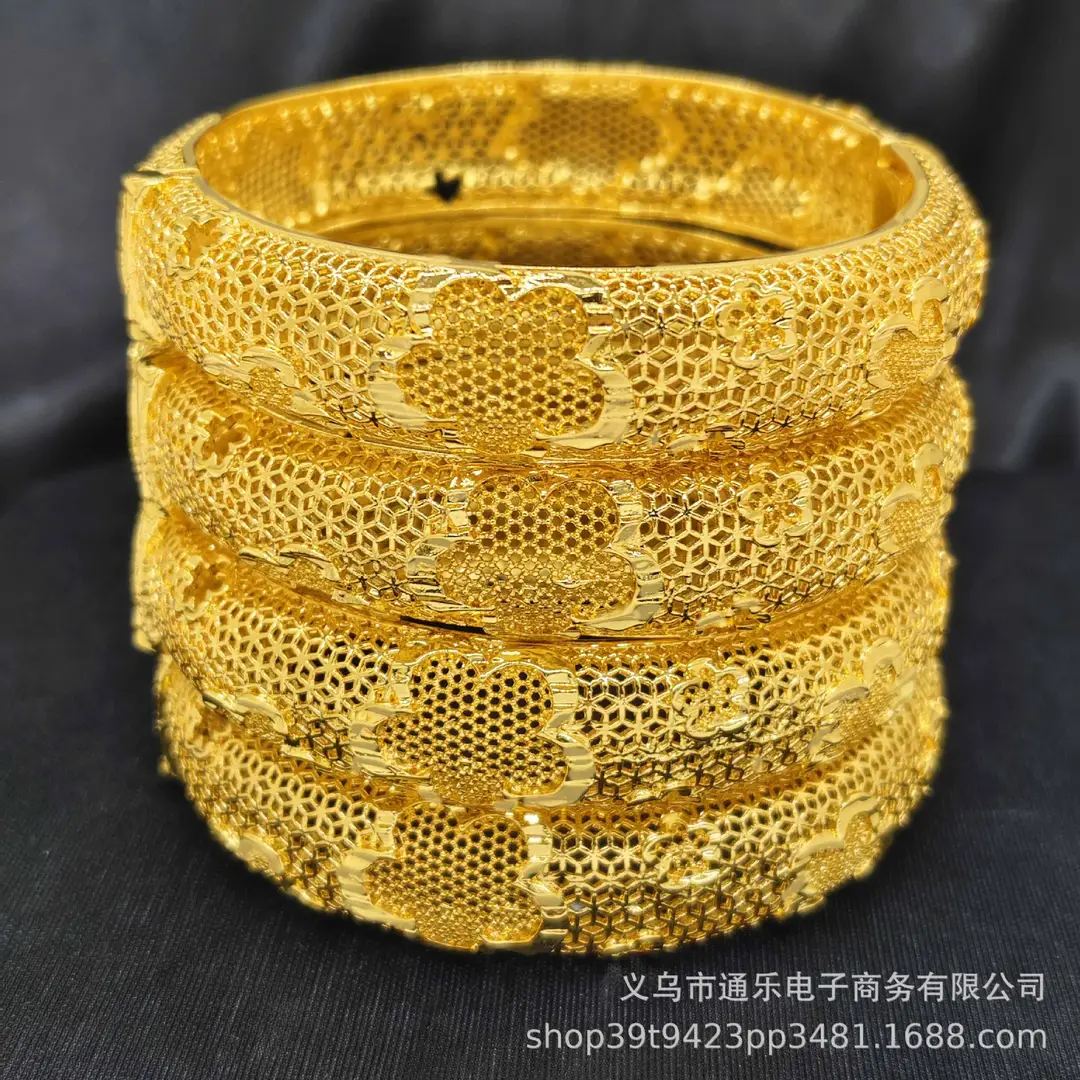 Jamila Copper Alloy Open Bracelet Middle East 24K Gold-Plated Women's Fashion Bracelet European and American Ethnic Bracelet Bracelet