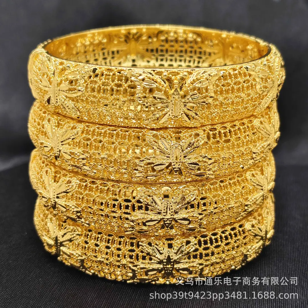 Jamila Copper Alloy Open Bracelet Middle East 24K Gold-Plated Women's Fashion Bracelet European and American Ethnic Bracelet Bracelet