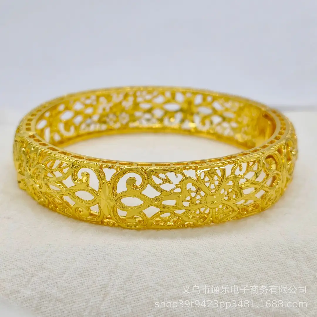 Jamila Copper Alloy Open Bracelet Middle East 24K Gold-Plated Women's Fashion Bracelet European and American Ethnic Bracelet Bracelet