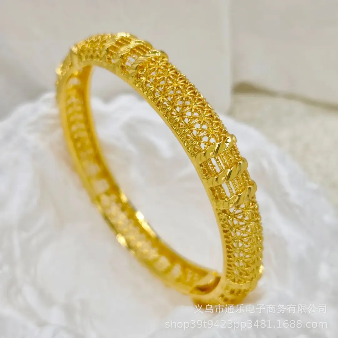 Jamila Copper Alloy Open Bracelet Middle East 24K Gold-Plated Women's Fashion Bracelet European and American Ethnic Bracelet Bracelet