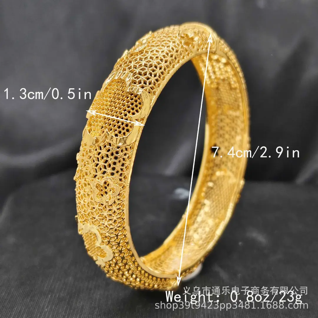 Jamila Copper Alloy Open Bracelet Middle East 24K Gold-Plated Women's Fashion Bracelet European and American Ethnic Bracelet Bracelet