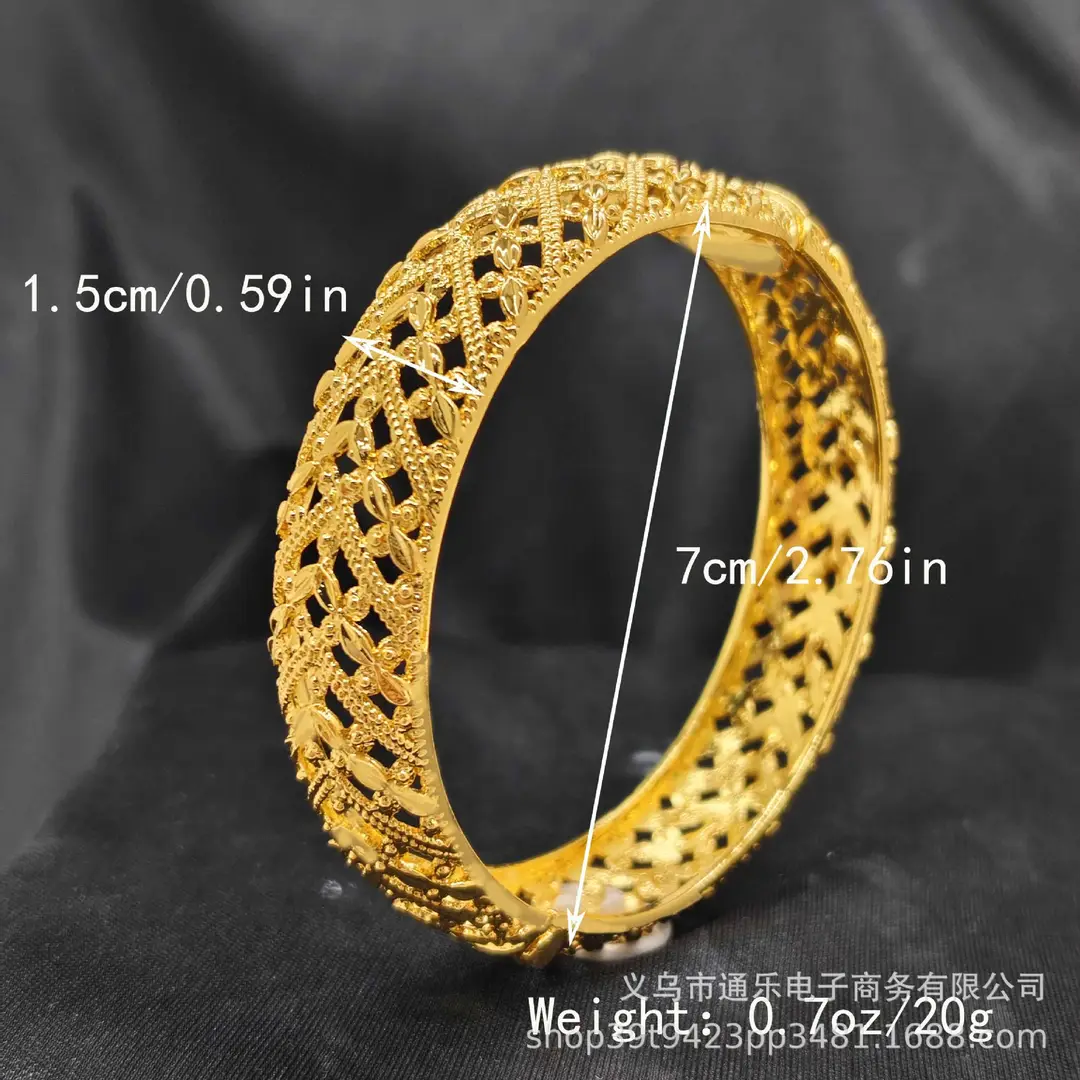 Jamila Copper Alloy Open Bracelet Middle East 24K Gold-Plated Women's Fashion Bracelet European and American Ethnic Bracelet Bracelet