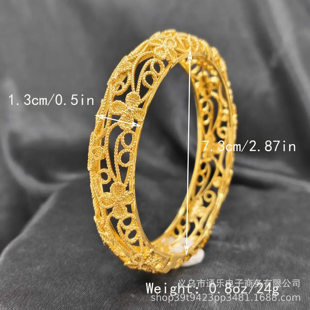 Jamila Copper Alloy Open Bracelet Middle East 24K Gold-Plated Women's Fashion Bracelet European and American Ethnic Bracelet Bracelet