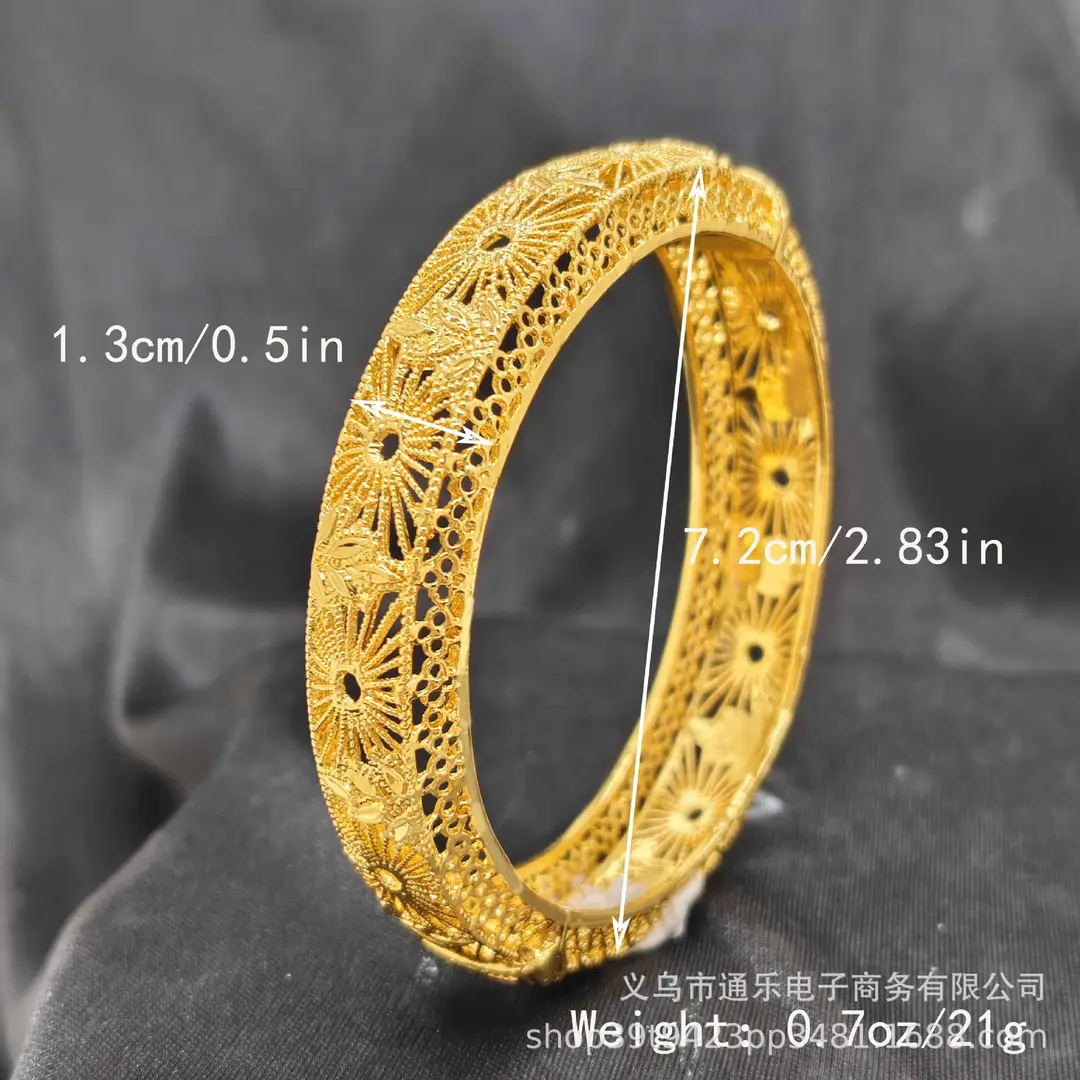 Jamila Copper Alloy Open Bracelet Middle East 24K Gold-Plated Women's Fashion Bracelet European and American Ethnic Bracelet Bracelet