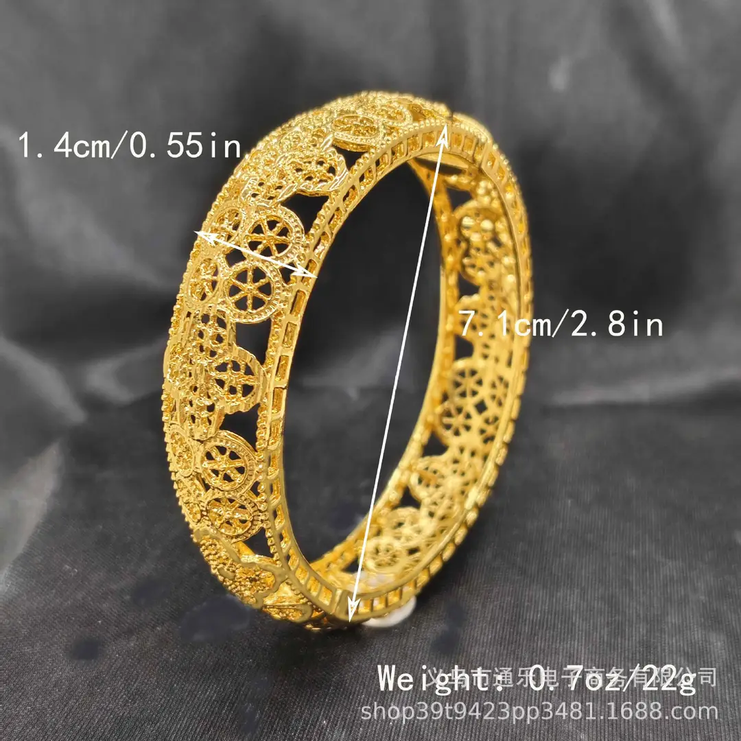 Jamila Copper Alloy Open Bracelet Middle East 24K Gold-Plated Women's Fashion Bracelet European and American Ethnic Bracelet Bracelet