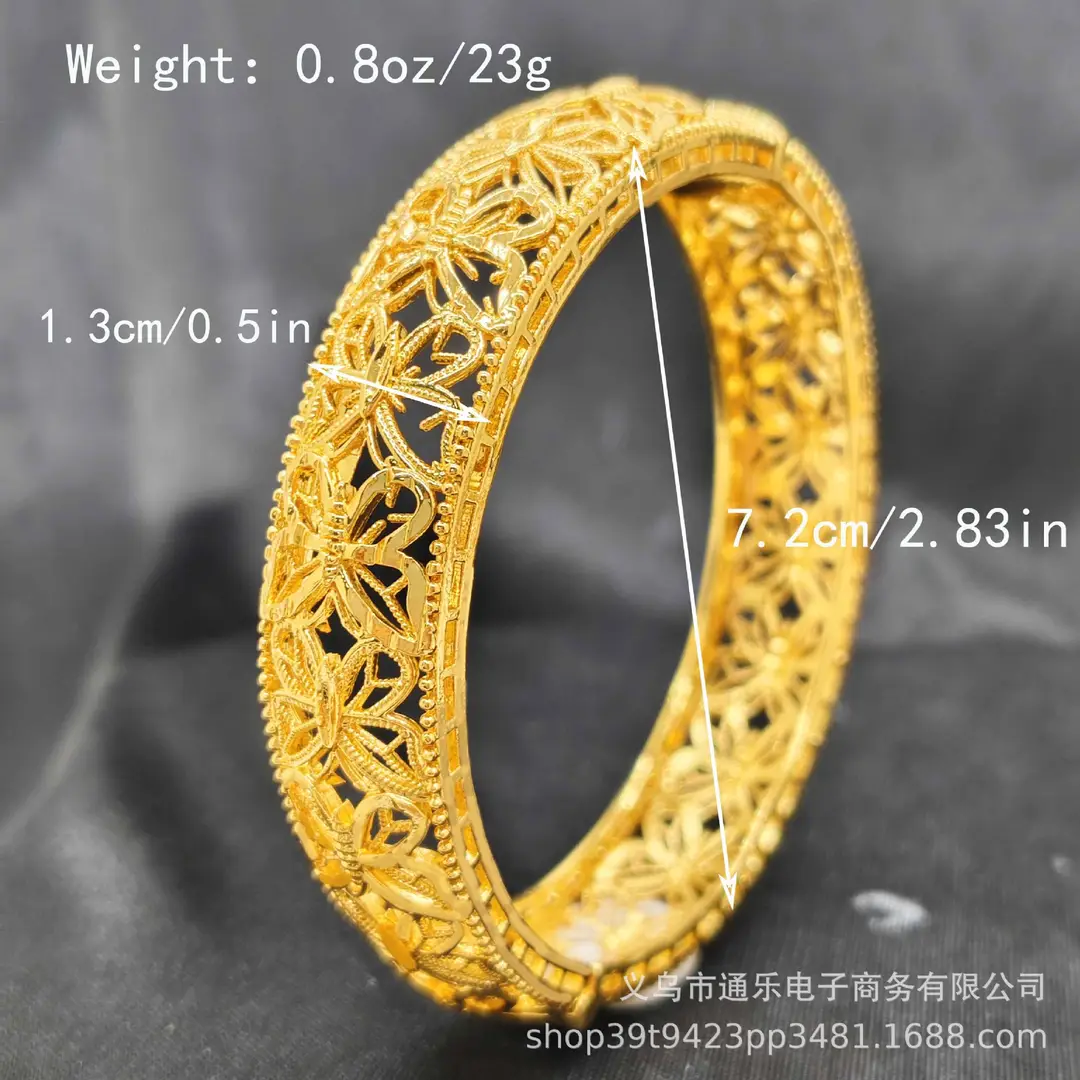 Jamila Copper Alloy Open Bracelet Middle East 24K Gold-Plated Women's Fashion Bracelet European and American Ethnic Bracelet Bracelet