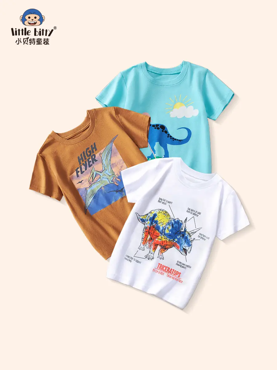2025 Kids T-Shirt Dinosaur Graphic Cotton White Medium - Image 5