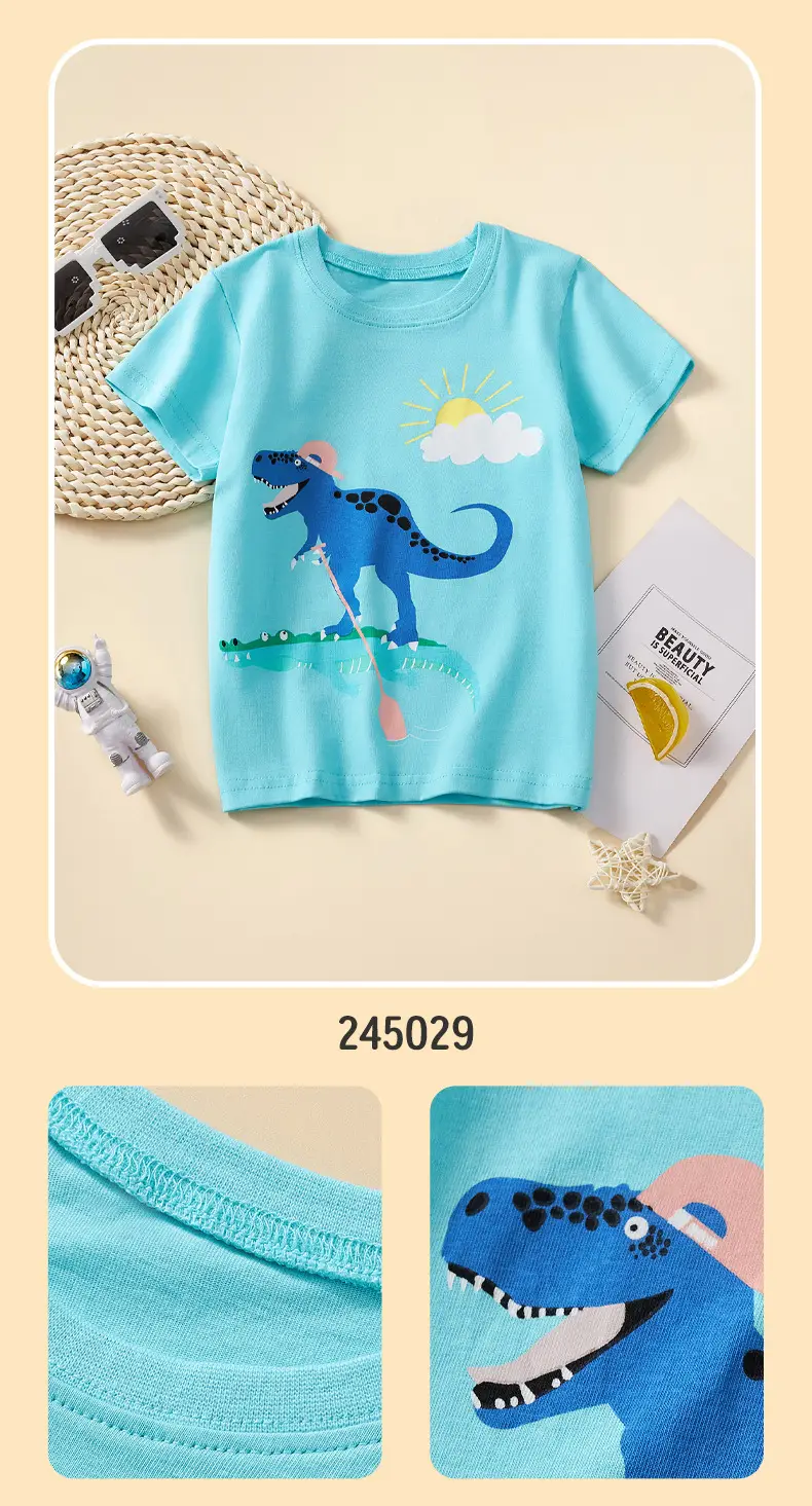 2025 Kids T-Shirt Dinosaur Graphic Cotton White Medium — feature 10