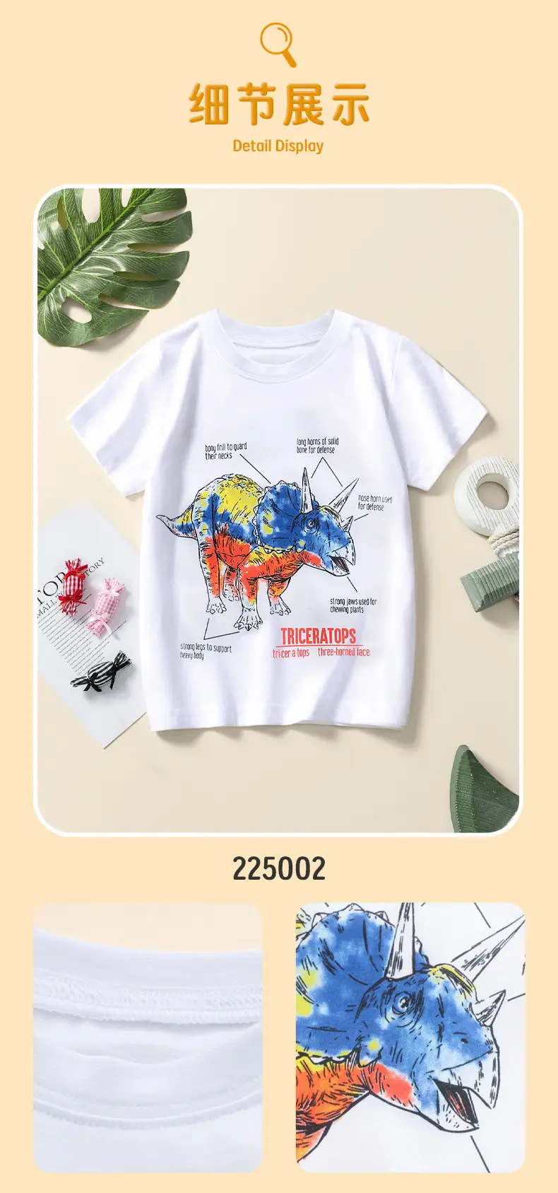 2025 Kids T-Shirt Dinosaur Graphic Cotton White Medium — feature 8