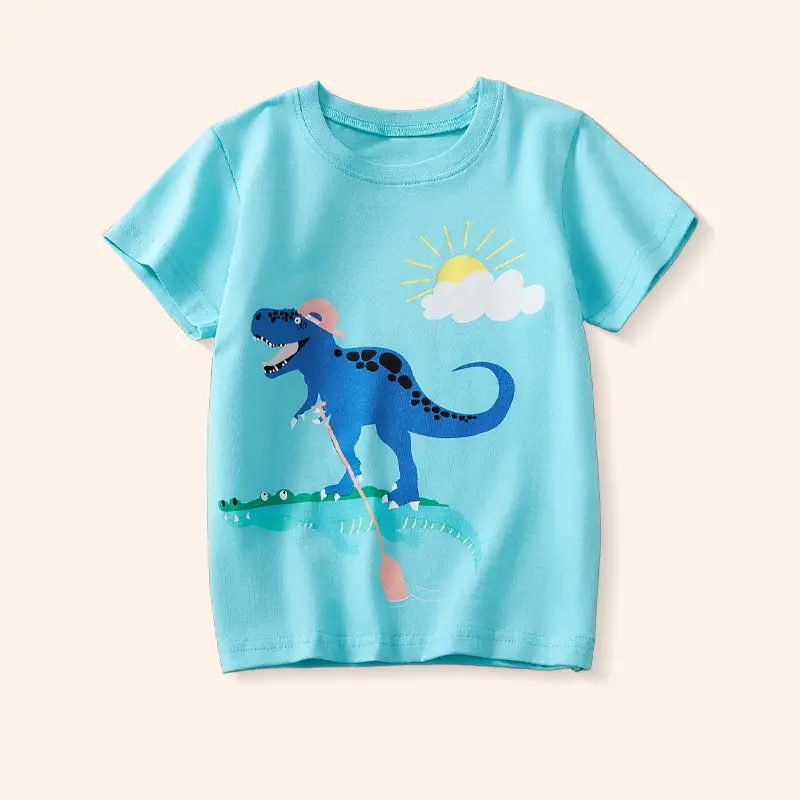 2025 Kids T-Shirt Dinosaur Graphic Cotton White Medium - Image 3
