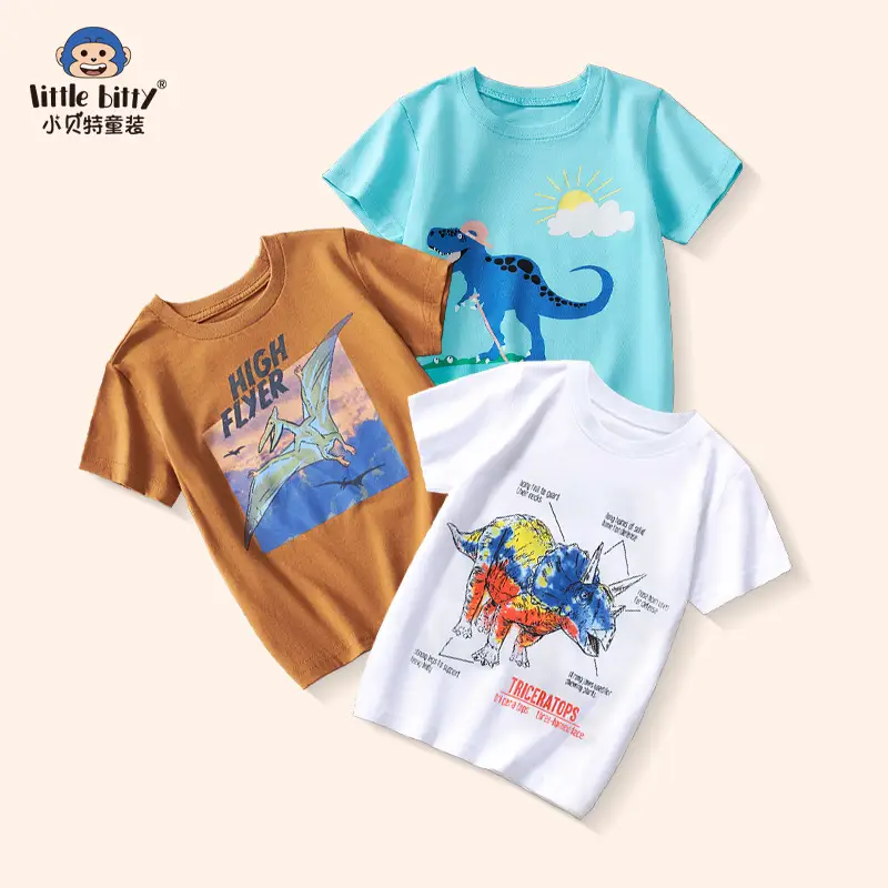 2025 Kids T-Shirt Dinosaur Graphic Cotton White Medium - Image 4