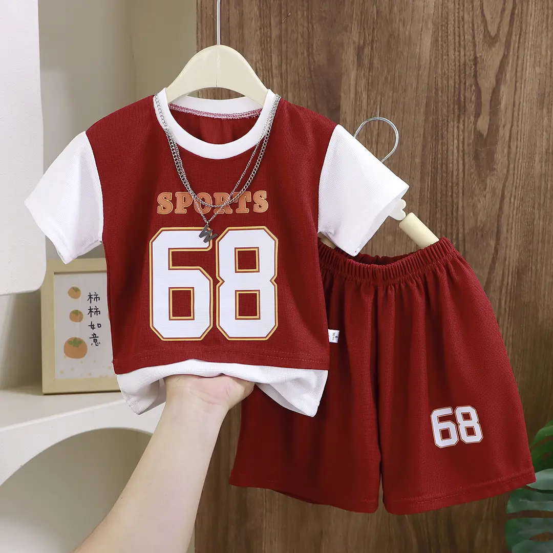 Children's Green Sports Jersey Shorts Set Boys Summer - Image 3