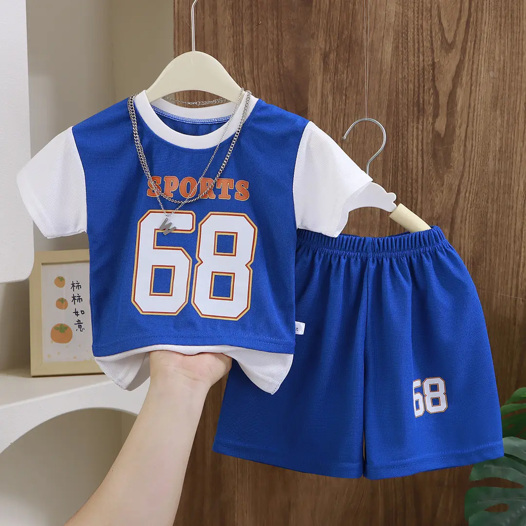 Children's Green Sports Jersey Shorts Set Boys Summer - Image 5