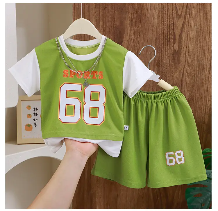 Children's Green Sports Jersey Shorts Set Boys Summer — feature 10