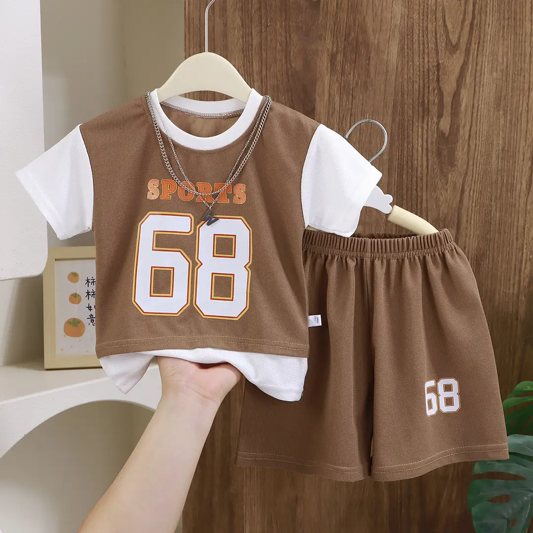 Children's Green Sports Jersey Shorts Set Boys Summer - Image 4