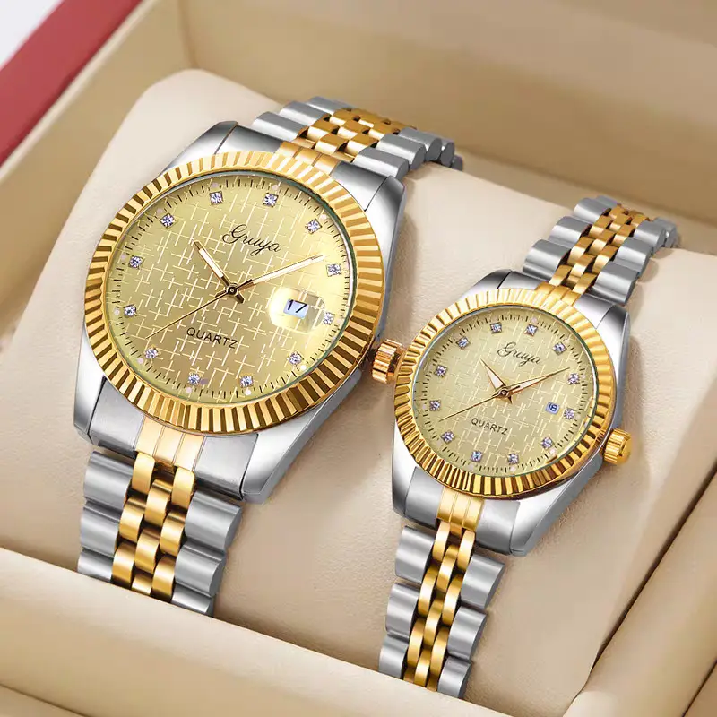 Couple's Gold Sapphire Mirror Quartz Watch - Image 3